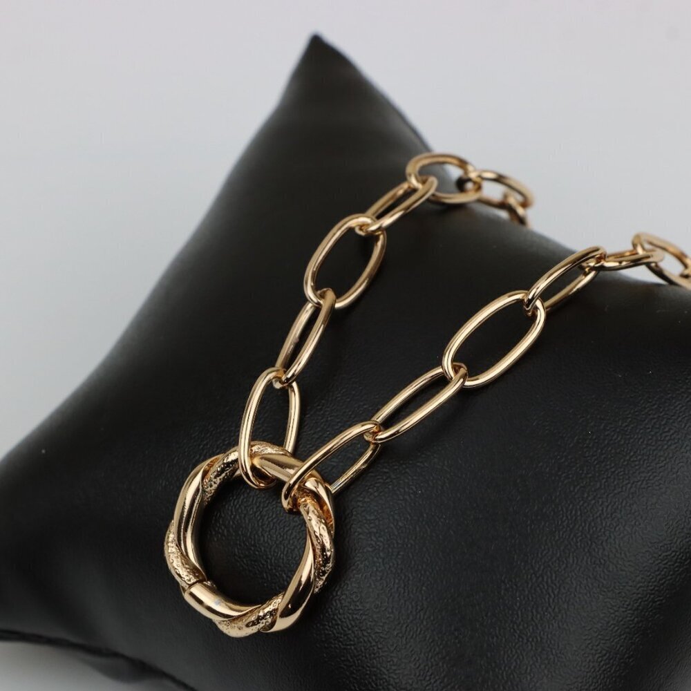 Chunky Oval Link Rose Gold Necklace with Round Center Pendant, XPNL0348